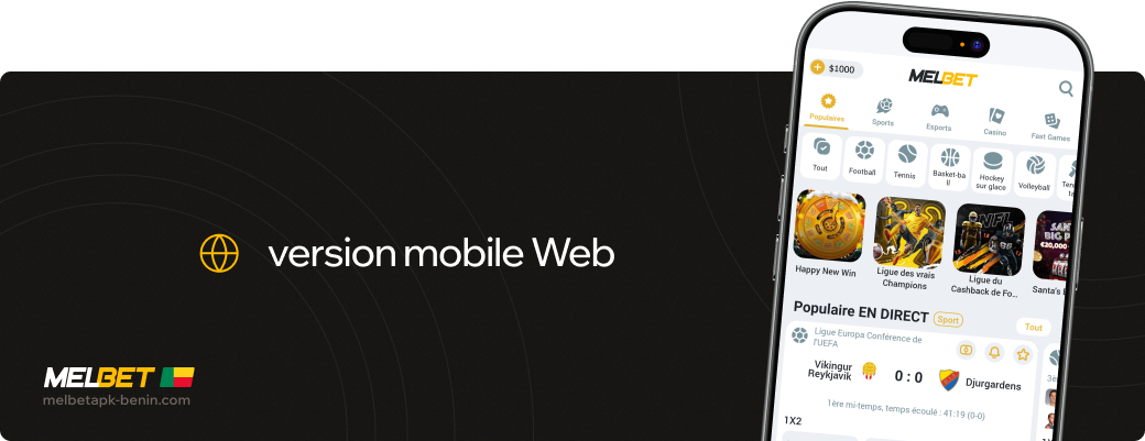 Version mobile web Melbet betapk Benin